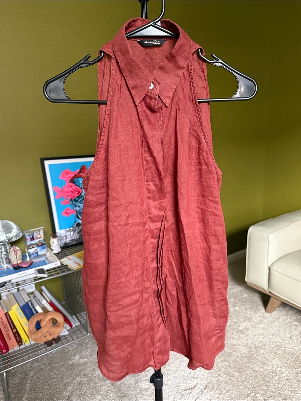 Massimo Dutti 100% Ramie Sleeveless Collared Top in Rust size 38 aka Small